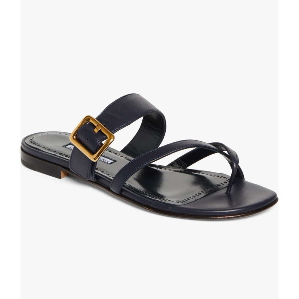 New Manolo Blahnik Thalusa Sandals with Gold Accent Size 40 US 10